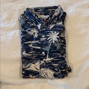Men's Lucky Brand Navy Palm-Print Casual Button-Down Shirt